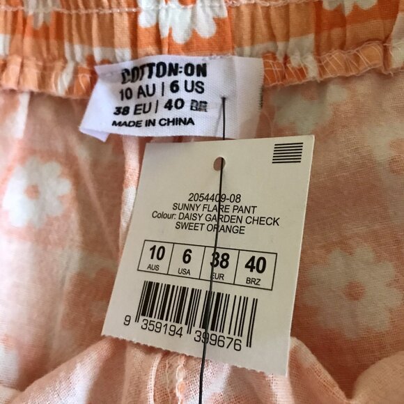 COTTON ON Sunny Flare Pull On Pants Daisy Garden Check Sweet Orange Size 6 - Picture 4 of 8